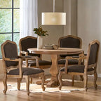 Ensemble de salle à manger rond 5 pièces style campagne française – Chaises rembourrées et table à piédestal, 4 places