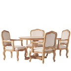 Ensemble de salle à manger rond 5 pièces style campagne française – Chaises rembourrées et table à piédestal, 4 places