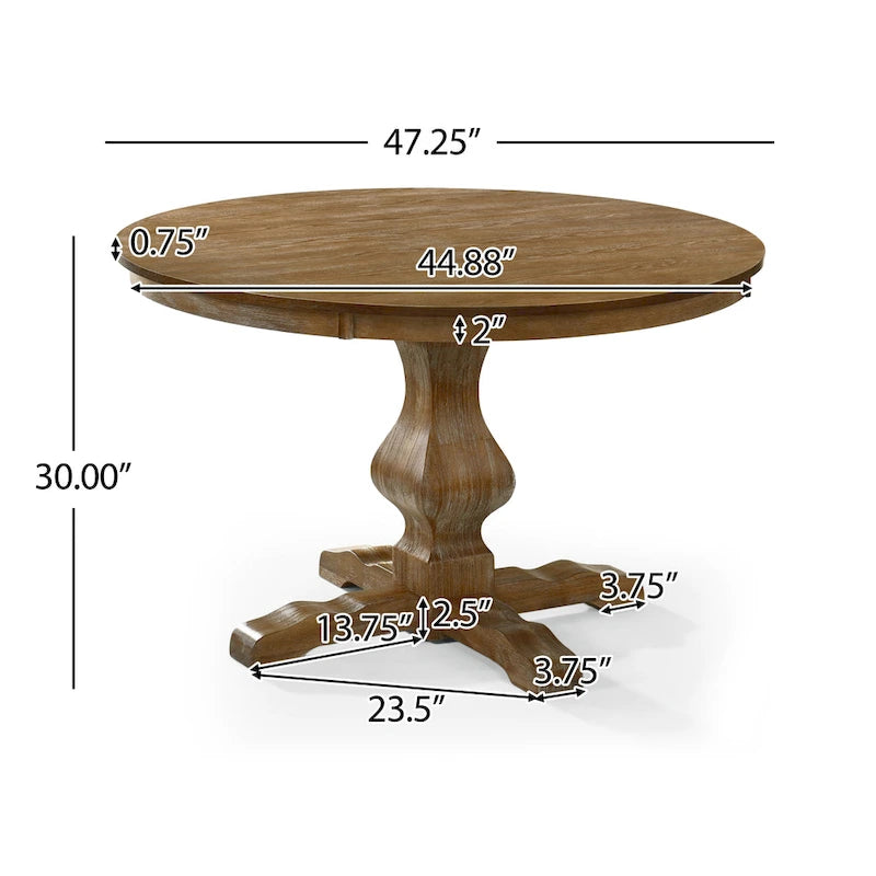 Ensemble de salle à manger rond 5 pièces style campagne française – Chaises rembourrées et table à piédestal, 4 places