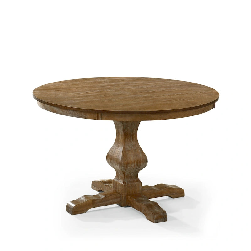Ensemble de salle à manger rond 5 pièces style campagne française – Chaises rembourrées et table à piédestal, 4 places