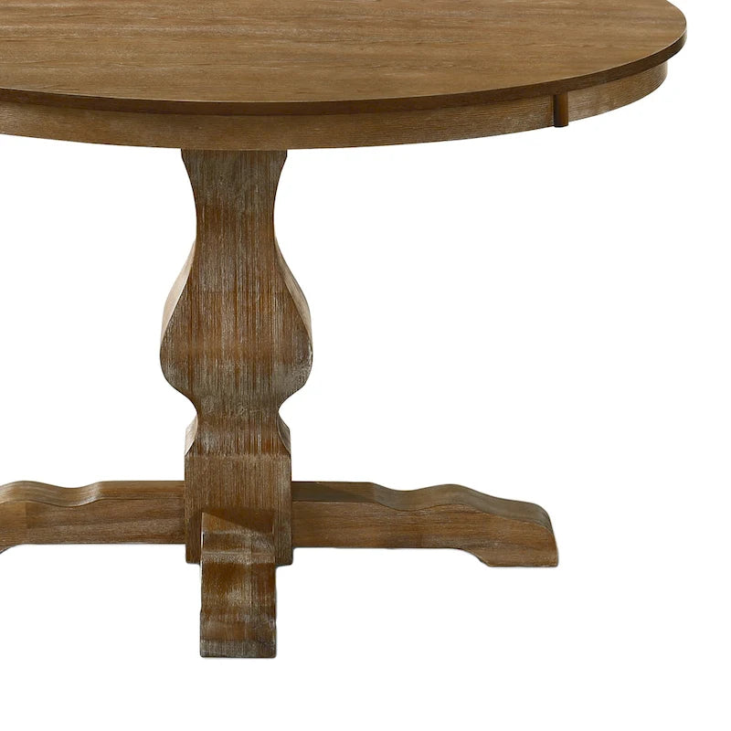Ensemble de salle à manger rond 5 pièces style campagne française – Chaises rembourrées et table à piédestal, 4 places