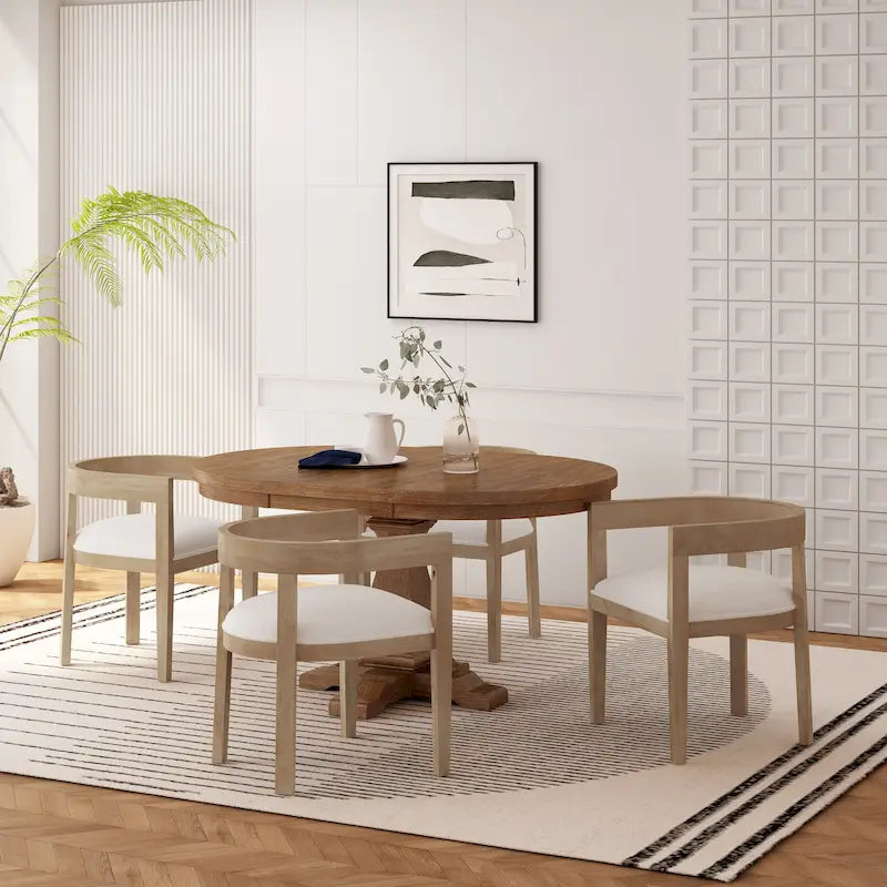 Ensemble de salle à manger 5 pièces en tissu et bois – Table avec 4 chaises rembourrées, style moderne