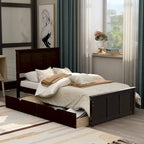 Twin Size Espresso Platform Storage Bed, 2 drawers with wheels