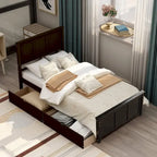 Lit plateforme double espresso avec rangement et 2 tiroirs sous le lit