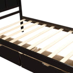 Lit plateforme double espresso avec rangement et 2 tiroirs sous le lit