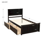 Lit plateforme double espresso avec rangement et 2 tiroirs sous le lit