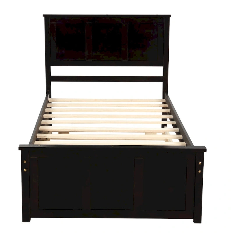 Lit plateforme double espresso avec rangement et 2 tiroirs sous le lit