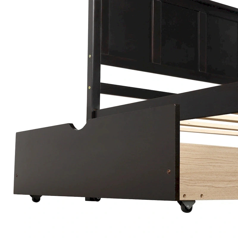Lit plateforme double espresso avec rangement et 2 tiroirs sous le lit