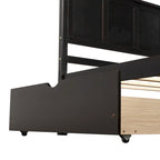 Lit plateforme double espresso avec rangement et 2 tiroirs sous le lit