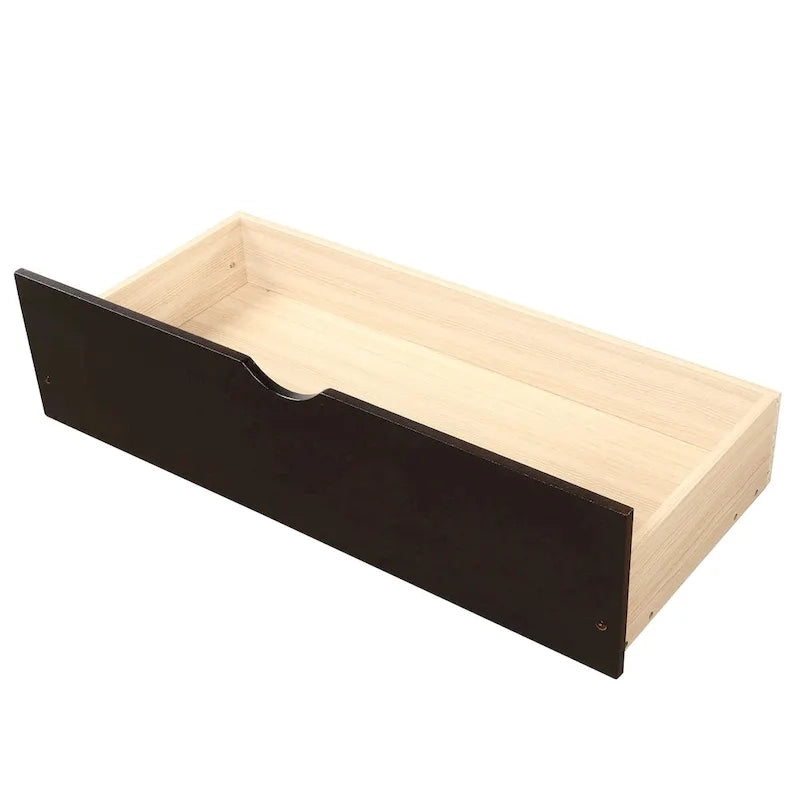 Lit plateforme double espresso avec rangement et 2 tiroirs sous le lit