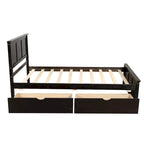 Lit plateforme double espresso avec rangement et 2 tiroirs sous le lit