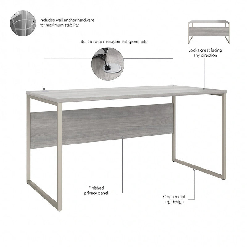 Bureau informatique avec pieds en métal et gestion des câbles