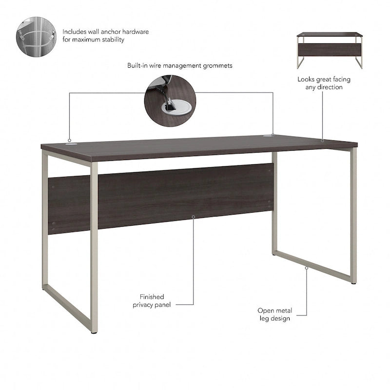 Bureau informatique avec pieds en métal et gestion des câbles