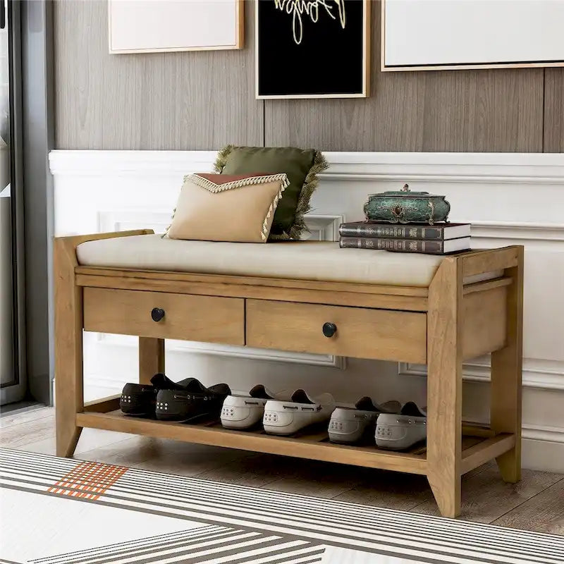 Banc de rangement avec coussin et étagère à chaussures