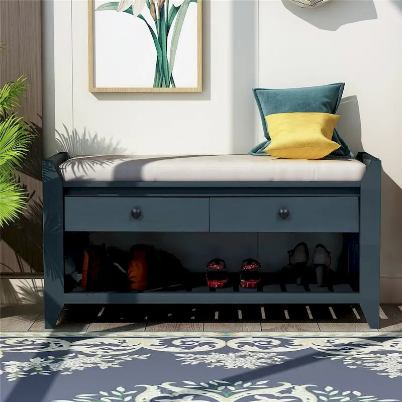 Banc de rangement avec coussin et étagère à chaussures