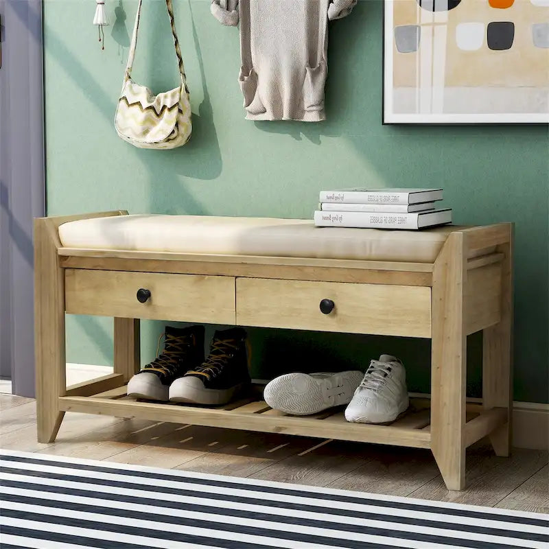 Banc de rangement avec coussin et étagère à chaussures