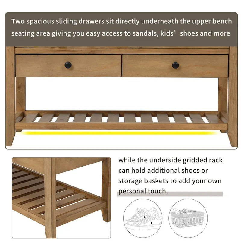 Banc de rangement avec coussin et étagère à chaussures