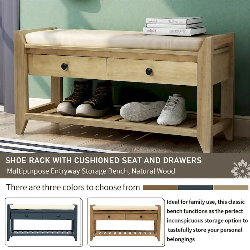 Banc de rangement avec coussin et étagère à chaussures