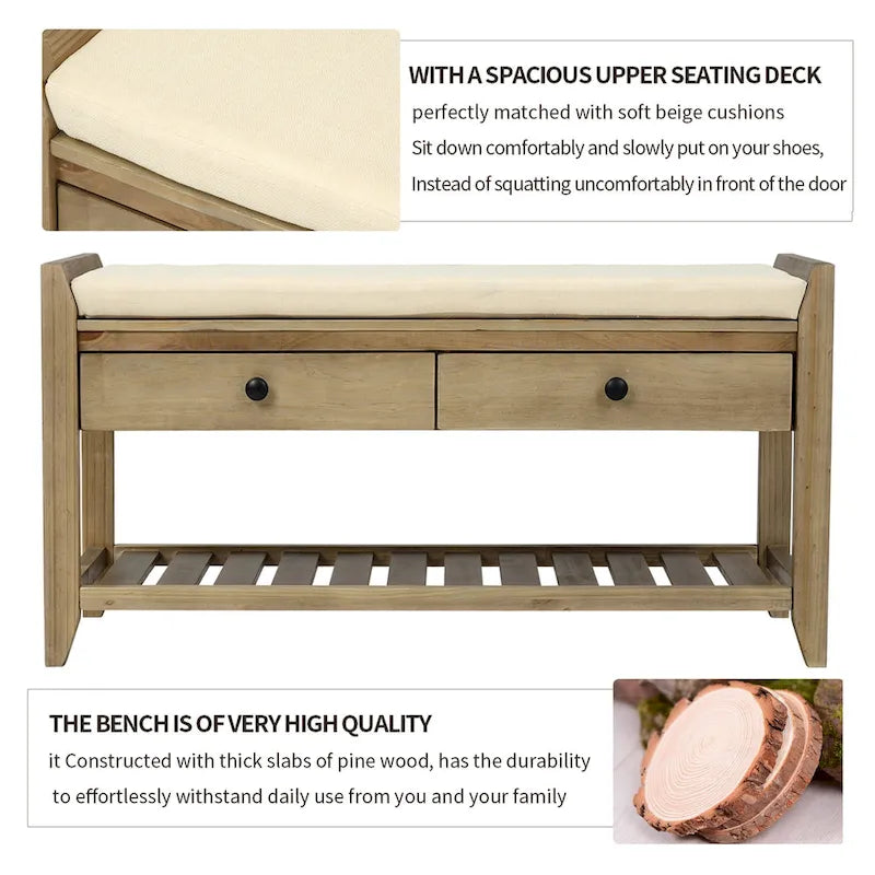 Banc de rangement avec coussin et étagère à chaussures