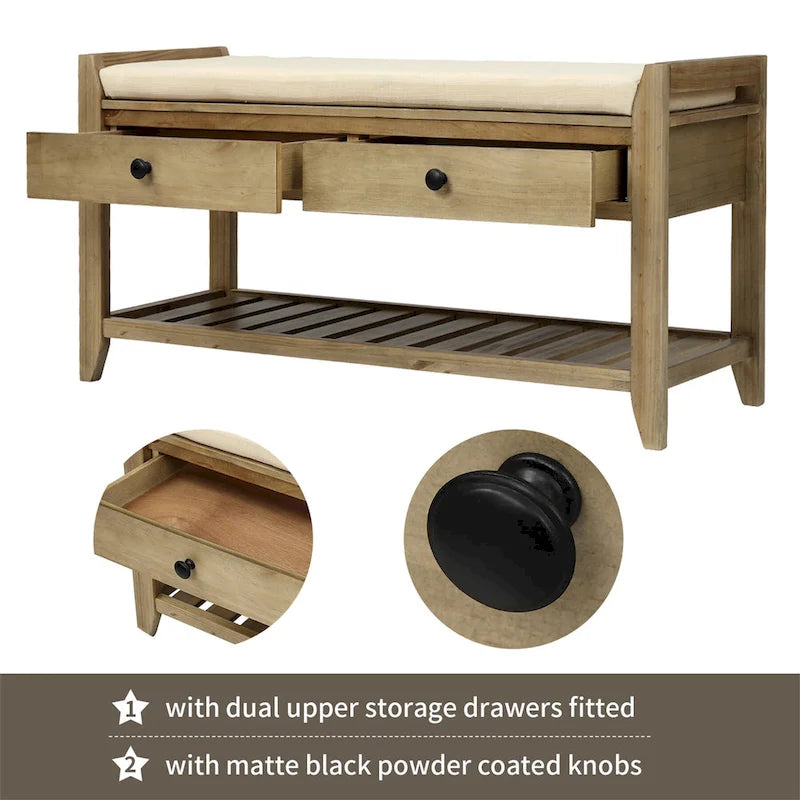 Banc de rangement avec coussin et étagère à chaussures