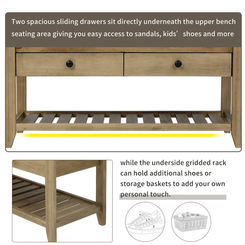 Banc de rangement avec coussin et étagère à chaussures