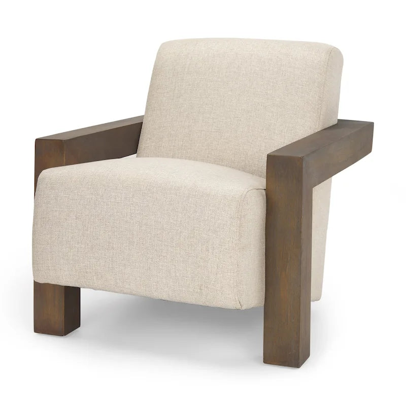 Fauteuil d'appoint en tissu beige Sovereign avec cadre en bois massif marron foncé