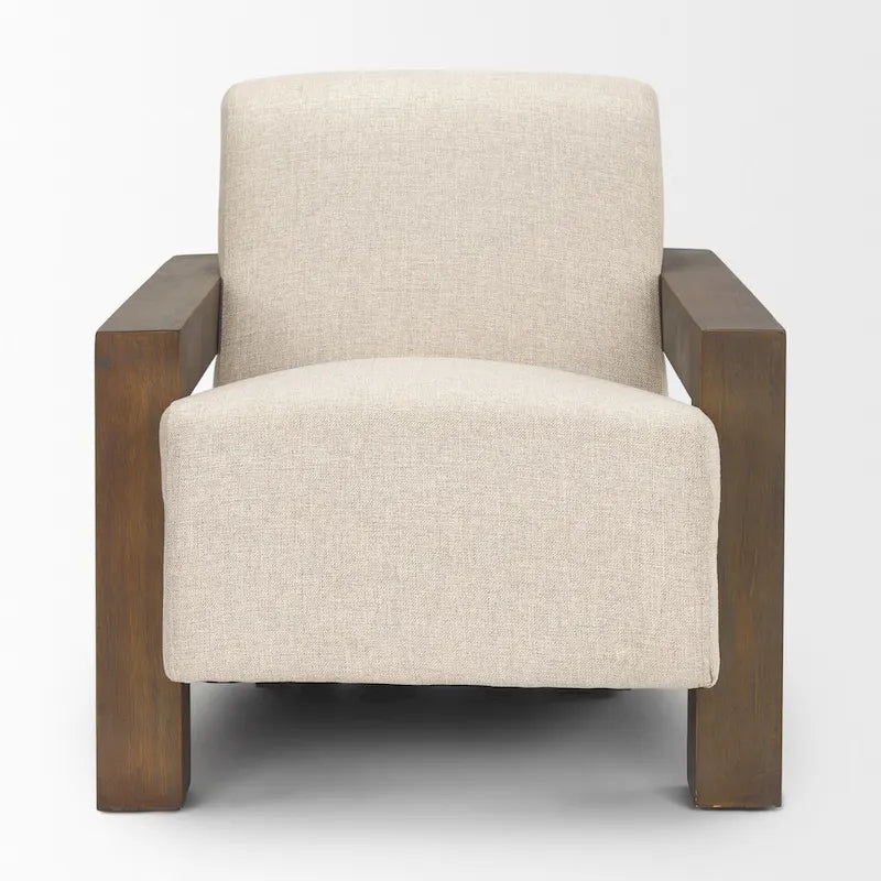 Fauteuil d'appoint en tissu beige Sovereign avec cadre en bois massif marron foncé