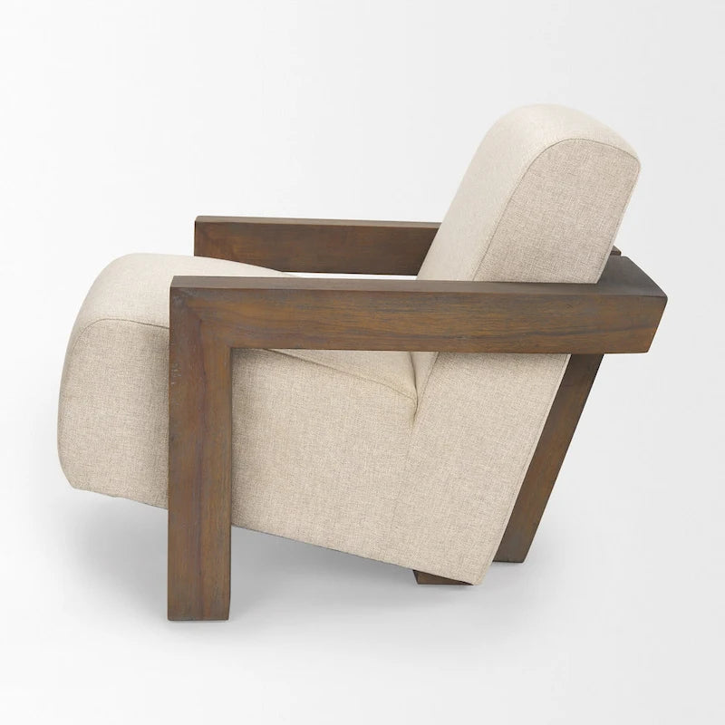 Fauteuil d'appoint en tissu beige Sovereign avec cadre en bois massif marron foncé