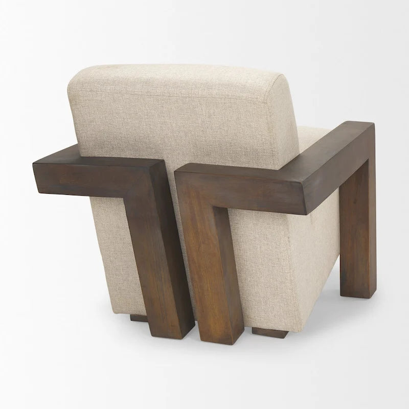 Fauteuil d'appoint en tissu beige Sovereign avec cadre en bois massif marron foncé