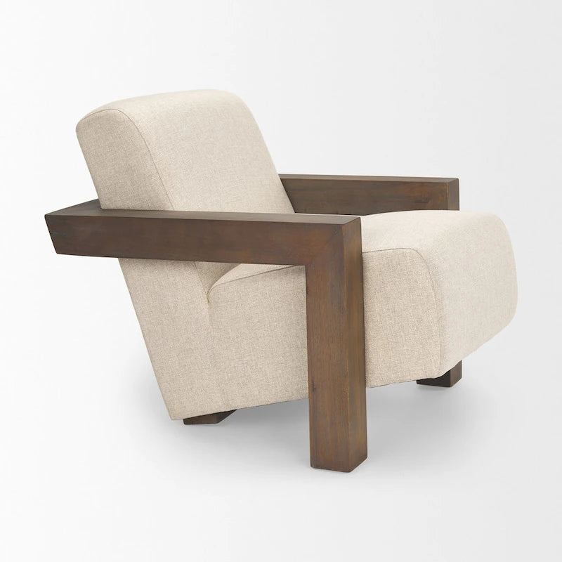 Fauteuil d'appoint en tissu beige Sovereign avec cadre en bois massif marron foncé