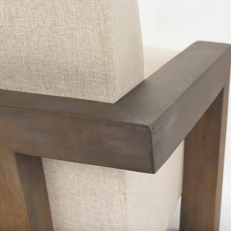 Fauteuil d'appoint en tissu beige Sovereign avec cadre en bois massif marron foncé