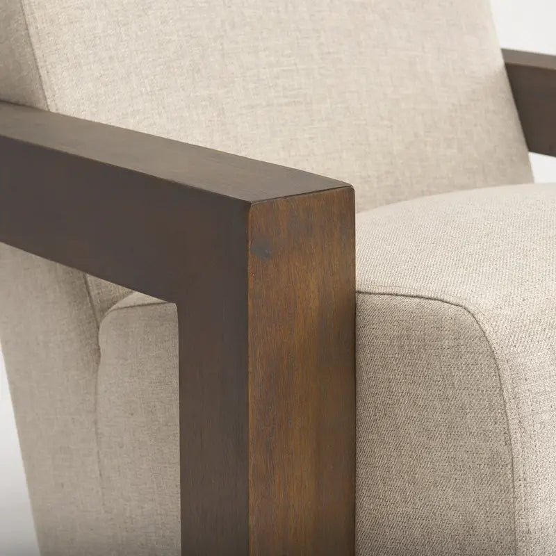 Fauteuil d'appoint en tissu beige Sovereign avec cadre en bois massif marron foncé