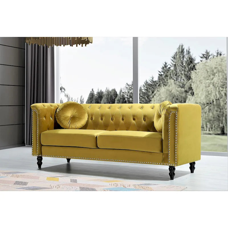 Canapé Chesterfield classique en velours clouté – Capitonnage, Éléments de salon élégants