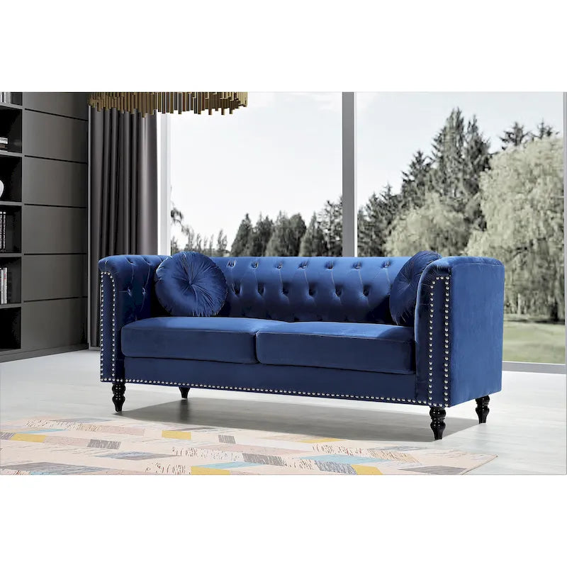 Canapé Chesterfield classique en velours clouté – Capitonnage, Éléments de salon élégants