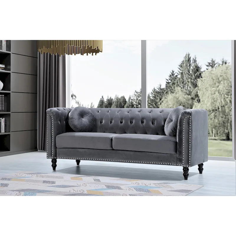 Canapé Chesterfield classique en velours clouté – Capitonnage, Éléments de salon élégants