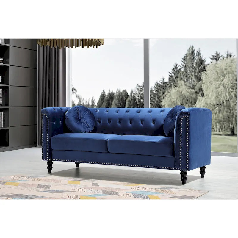 Canapé Chesterfield classique en velours clouté – Capitonnage, Éléments de salon élégants