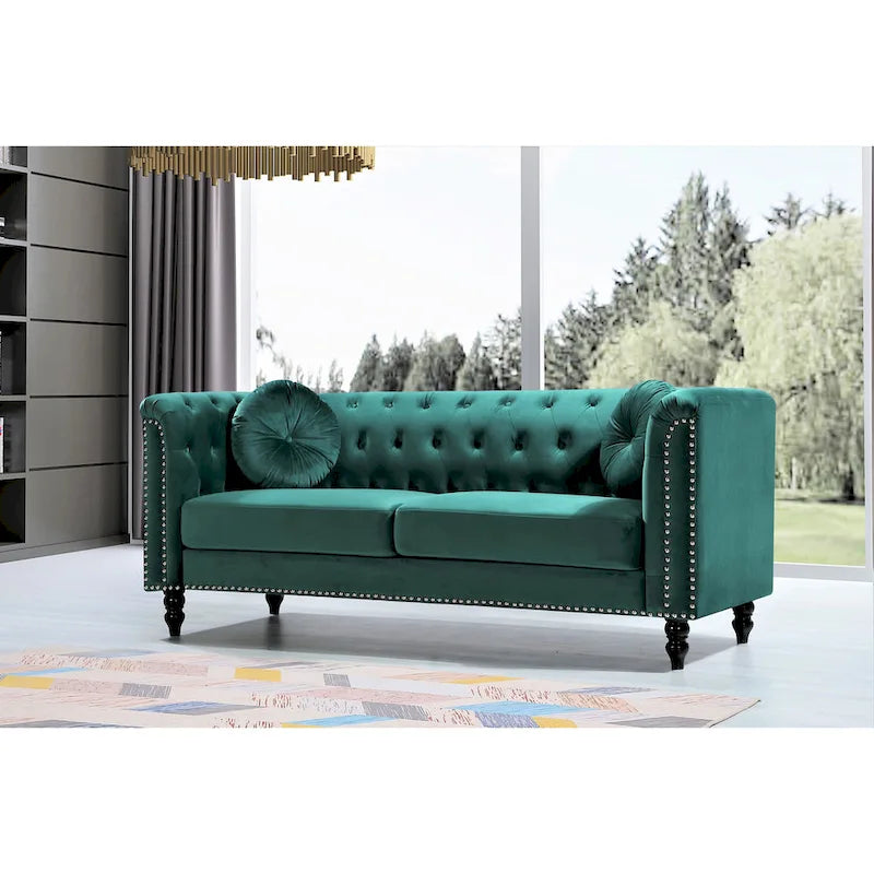Canapé Chesterfield classique en velours clouté – Capitonnage, Éléments de salon élégants