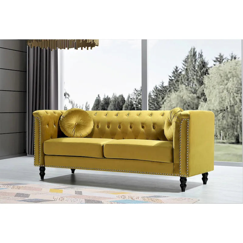 Canapé Chesterfield classique en velours clouté – Capitonnage, Éléments de salon élégants