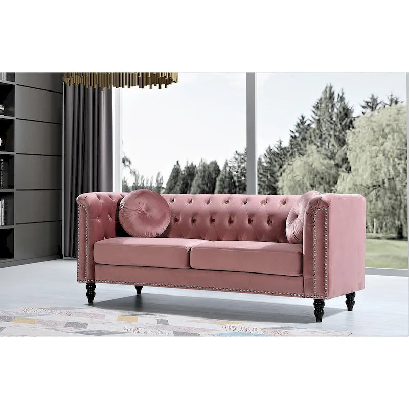 Canapé Chesterfield classique en velours clouté – Capitonnage, Éléments de salon élégants