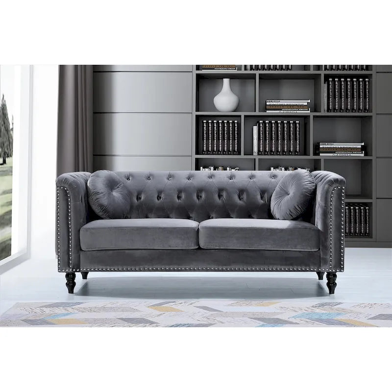 Canapé Chesterfield classique en velours clouté – Capitonnage, Éléments de salon élégants