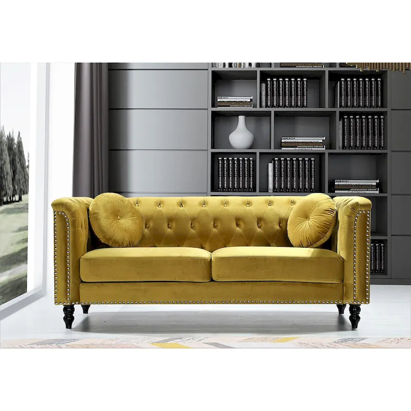 Canapé Chesterfield classique en velours clouté – Capitonnage, Éléments de salon élégants