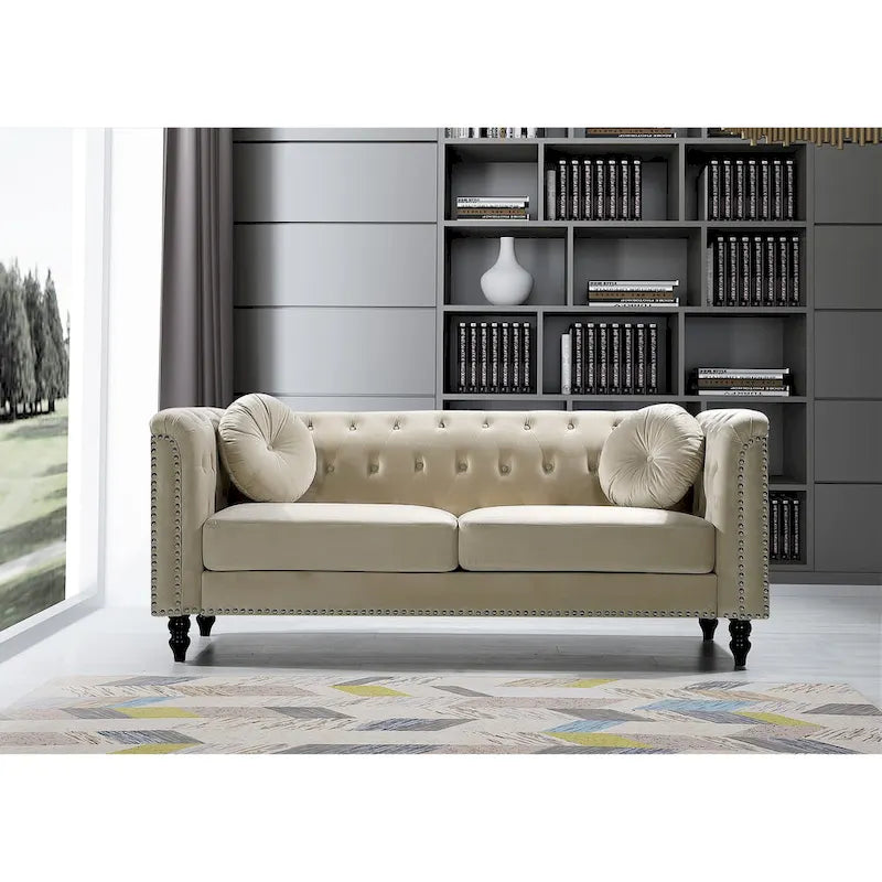 Canapé Chesterfield classique en velours clouté – Capitonnage, Éléments de salon élégants