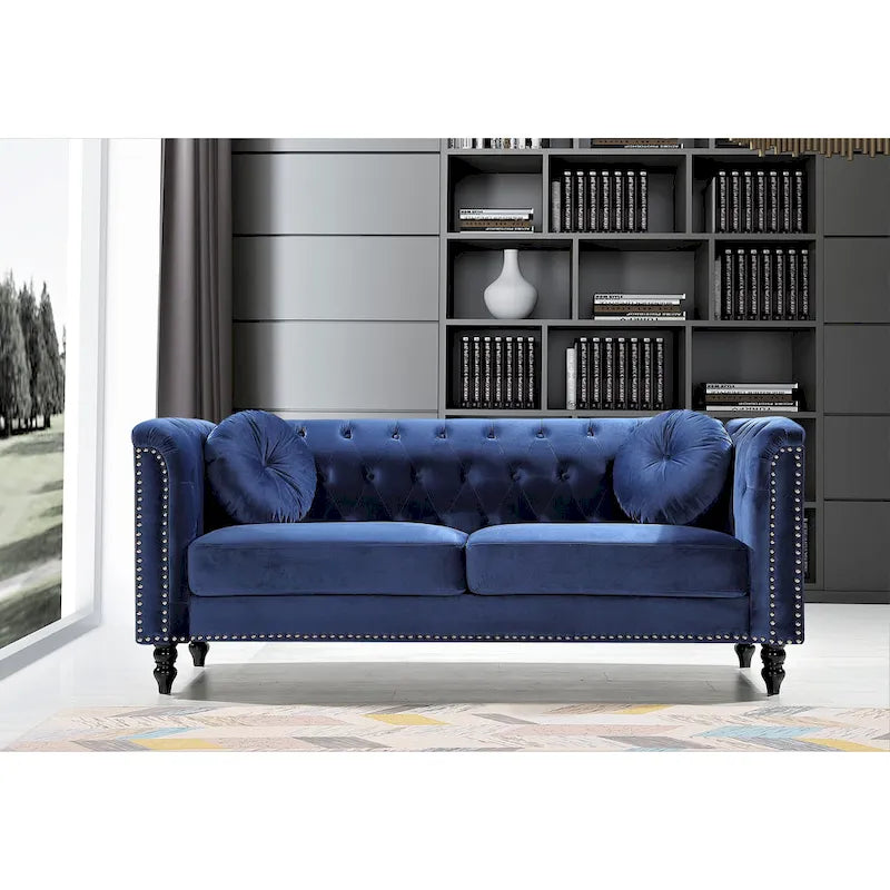 Canapé Chesterfield classique en velours clouté – Capitonnage, Éléments de salon élégants