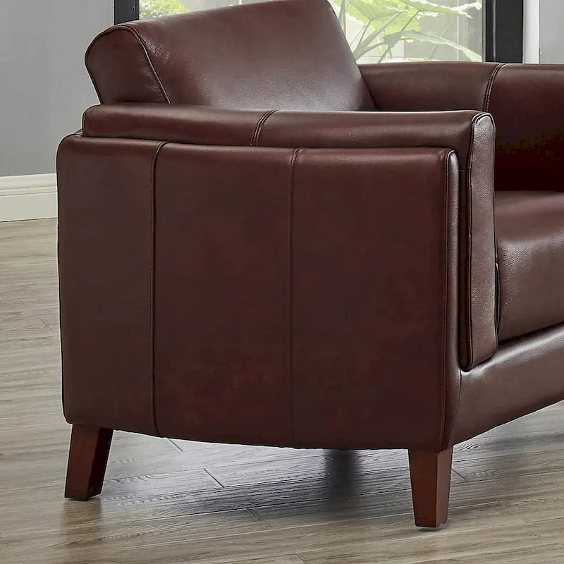Ensemble canapé et causeuse en cuir pleine fleur – Coussins en plumes, mousse à mémoire de forme et ressorts