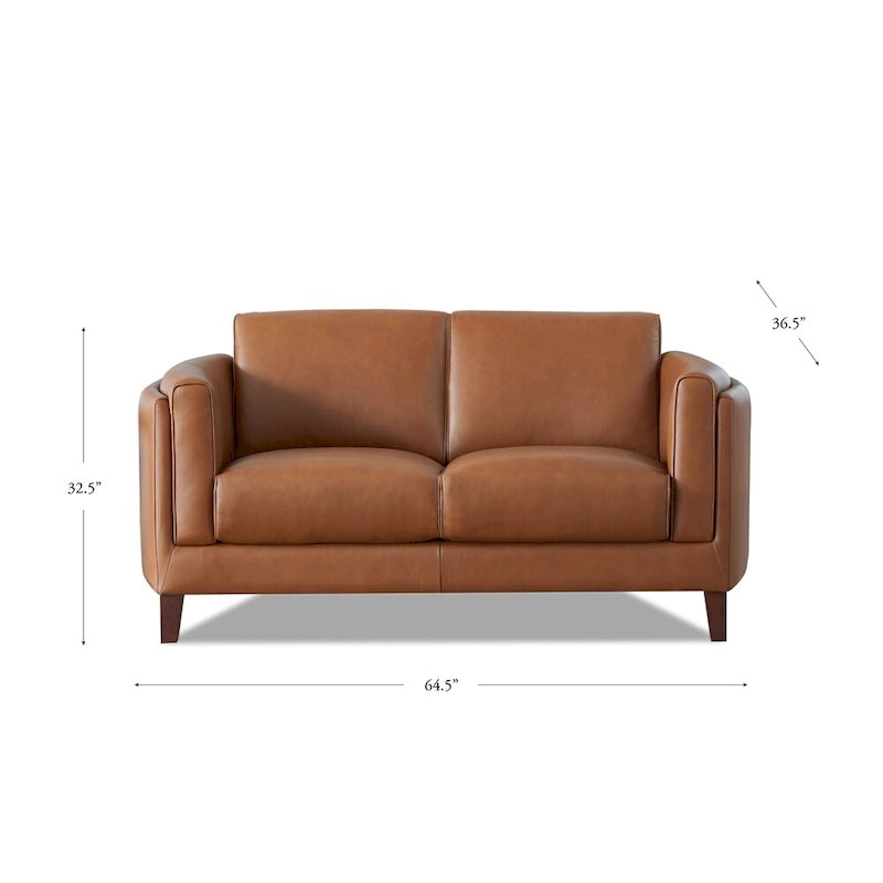 Ensemble canapé et causeuse en cuir pleine fleur – Coussins en plumes, mousse à mémoire de forme et ressorts
