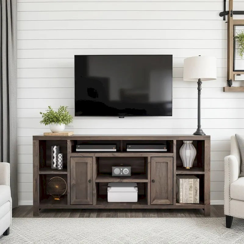 Meuble TV de 188 cm pour téléviseurs jusqu'à 85" – Fini bois de grange, aucun assemblage requis