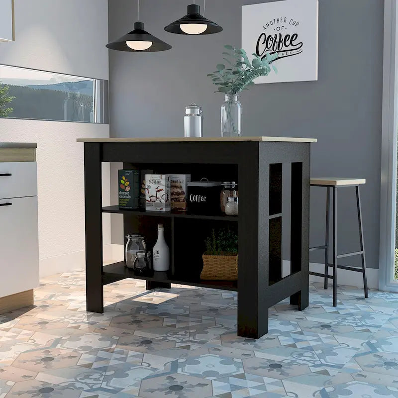 Îlot de cuisine avec trois étagères
