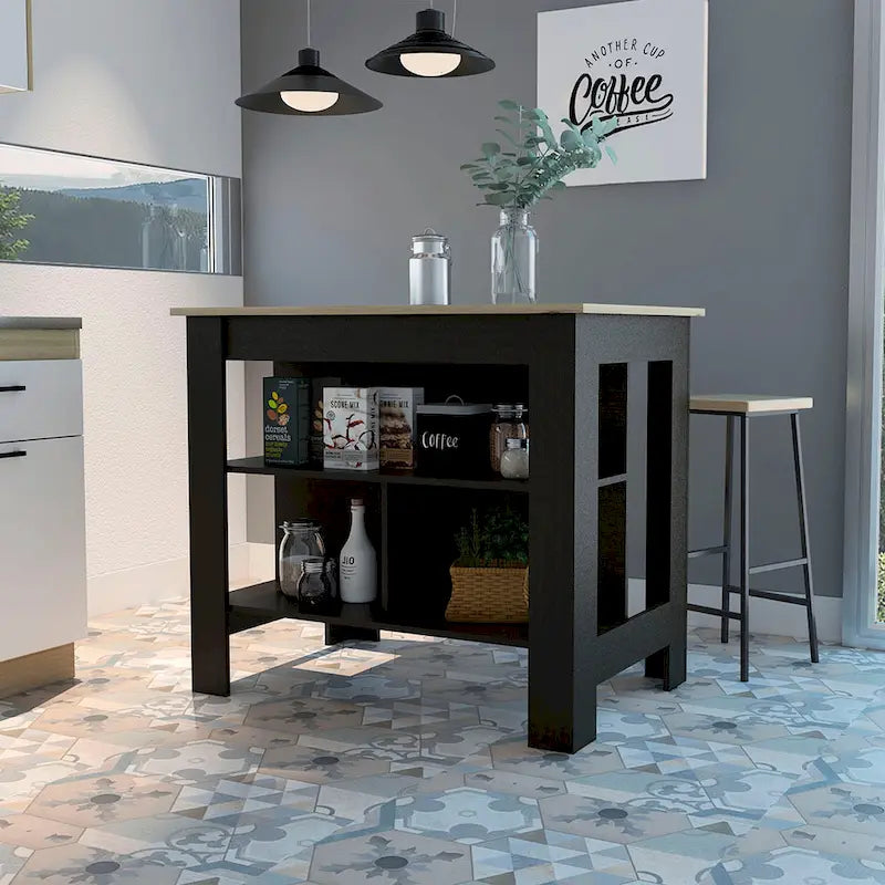 Îlot de cuisine avec trois étagères