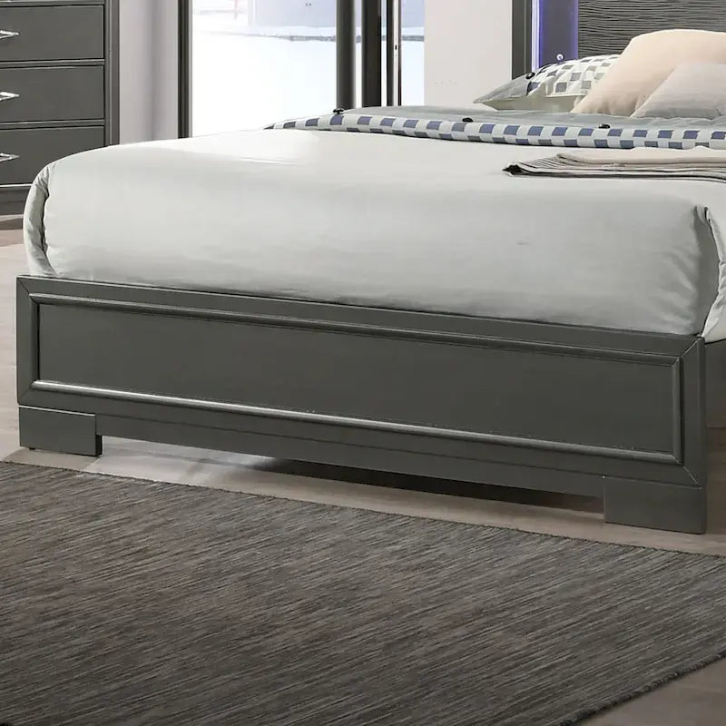 Lit plateforme King LED gris métallisé contemporain – Cadre en bois avec éclairage