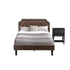 Ensemble de chambre à coucher 2 pièces – Lit plateforme en similicuir et table de chevet, brun foncé, pieds noirs